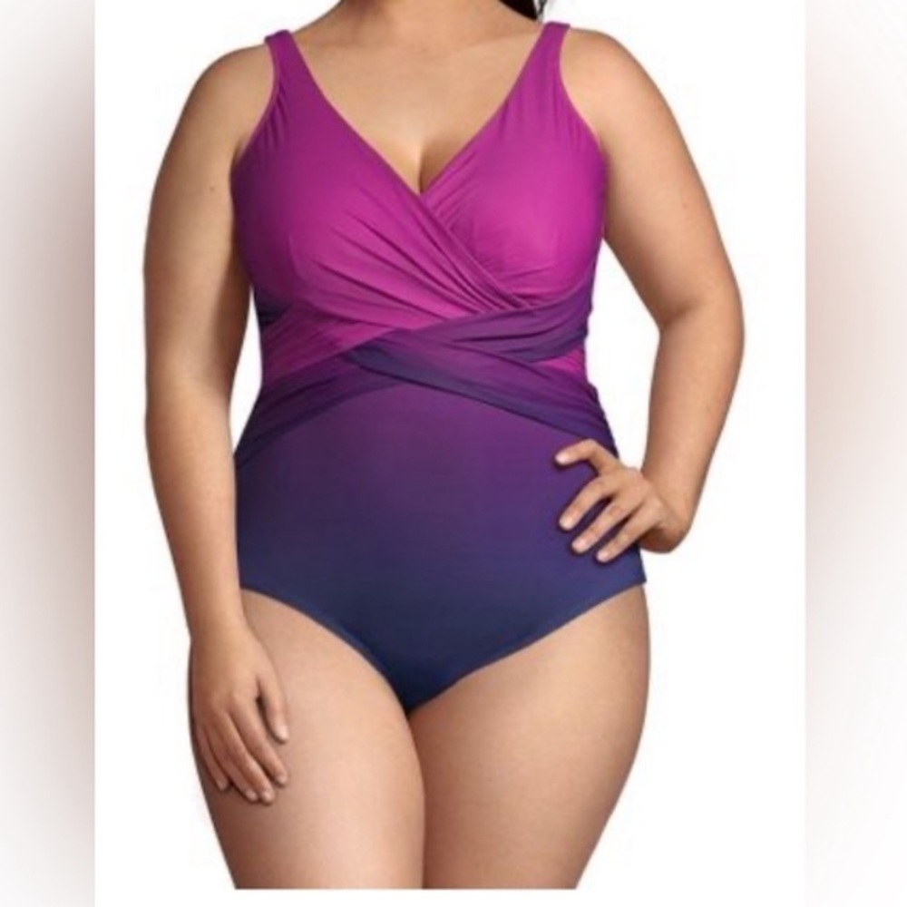 Lands’ End NWT Slendersuit One Piece Swimsuit 14D Tummy Control Ombre Coastal - Picture 7 of 11
